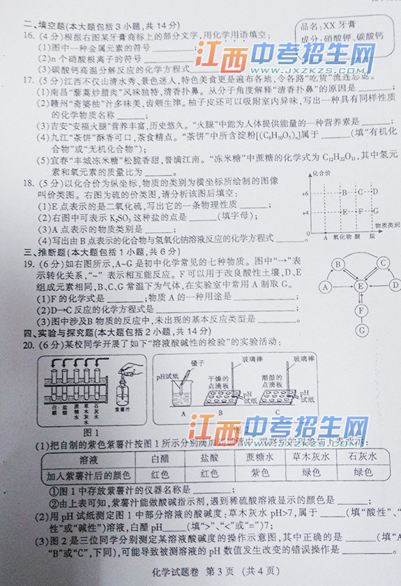 2015年南昌市中考化学试题
