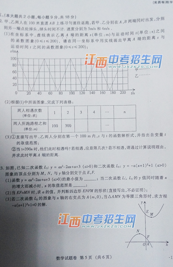 2015年南昌市中考数学试题